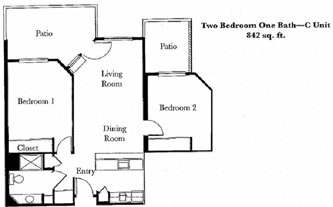 Two Bed One Bath Floor Plan Two Bed One Bath Floor Plan at Cogir of Vacaville, Vacaville, CA, 95687